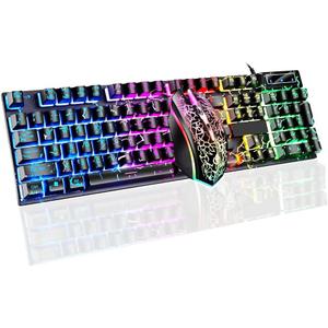Guiheng Wired Crack Rainbow Gaming Keyboard and Mouse Combo, 104 Keys Light Up Mechanical Feeling Computer Keyboard, Wired Gaming Keyboard and Mouse for PC MAC Xbox Gamer(Black)