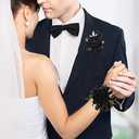 2Pcs Corsage and Boutonniere Set Rose Wrist Corsage Wristlet Band for Wedding Flowers Prom Party Homecoming Decoration (Black)
