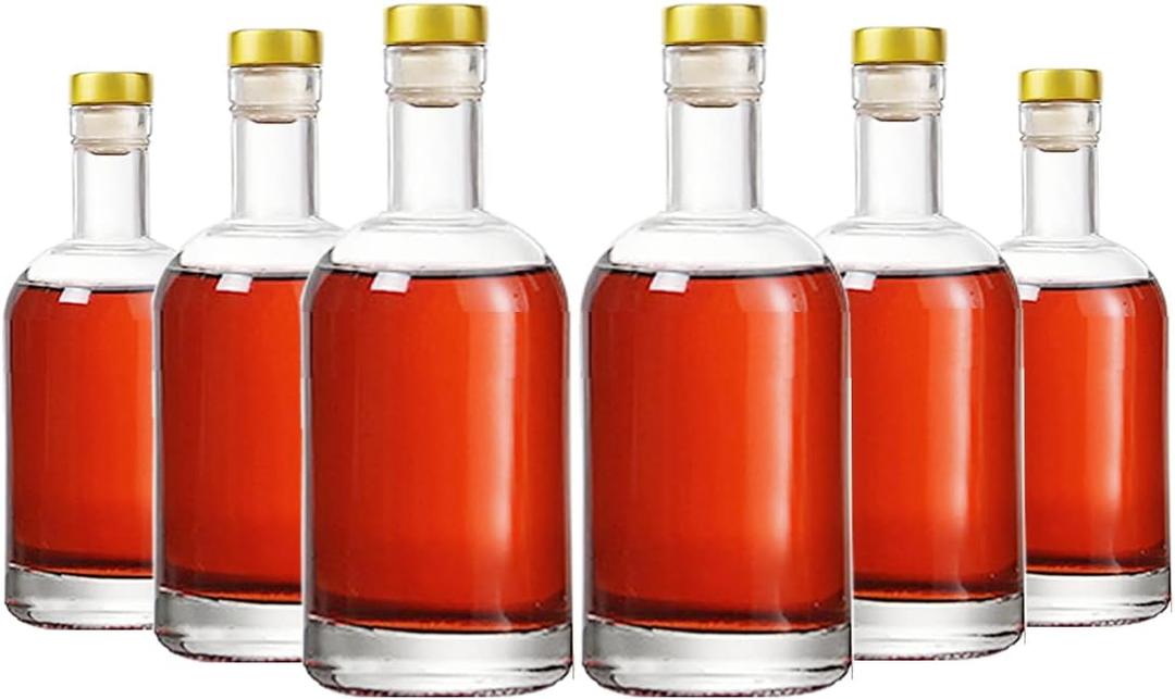 Clear Glass Bottles 12 Oz - 375ml [Pack of 6] for Wine Beverages Drinks Oil Vinegar Kombucha Beer Water Soda with Cork Stopper Airtight Lid