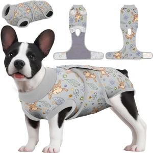 PetWarm Recovery Suit for Dogs, Dog Surgical Recovery Suit Female and Male, Dog Onesie for Surgery, Anti-Licking Dog Surgery Recovery Suit, Monkey Pattern, Grey, XS (X-Small (Back:8.3-11.4'', Weight:4-7LB))