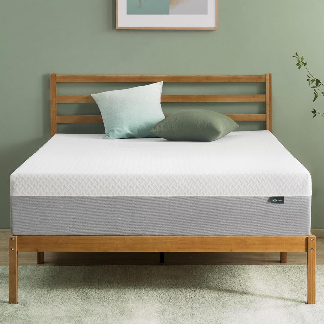 Zinus 10 Inch Green Tea Essential Memory Foam Mattress [New Version], Queen, Fiberglass Free, Medium Feel, Breathable Airflow Memory Foam, Certified Safe Foams & Fabric, Mattress in A Box (White)
