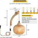 Frideko Bamboo Wall Sconces Set of Two Plug in, Boho Wall Lamp with Plug in Cord, Farmhouse Wall Light Fixtures with 9.84FT On/Off Switch Cord, Rattan Sconces Wall Lighting for Bedroom Living Room