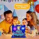 3 x Pop Up Birthday Cards - LED Lights & Musical Fireworks Cake with 3D, Glitter Happy Birthday Greeting Gifts for Women, Girls, Men, Boys (Blue)