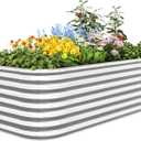 Quictent Galvanized Tall Raised Garden Bed Kit, 8x4x2 ft Oval Large Planting Box, for Vegetables Outdoor Strengthened by Crossbar (Silver)