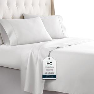 HC COLLECTION Bed Sheets Set King with 2 Pillowcases, Hotel Luxury Platinum 1800 Series Brushed Microfiber Sheet w/Deep Pocket, Ultra Soft Lightweight 4 Pcs Linen Bedding for Hot Sleepers, White HC COLLECTION Bed Sheets Set King with 2 Pillowcases, Hotel Luxury Platinum 1800 Series Brushed Microfiber Sheet w/Deep Pocket, Ultra Soft Lightweight 4 Pcs Linen Bedding for Hot Sleepers, White