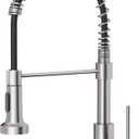 OWOFAN Kitchen Faucet with Pull Down Sprayer Industrial 1 Handle 1 Hole Or 3 Hole Faucet for Farmhouse Camper Laundry Utility Rv Wet Bar Sinks, Stainless Steel Brushed Nickel (5 Brushed Nickel &Black Hose)