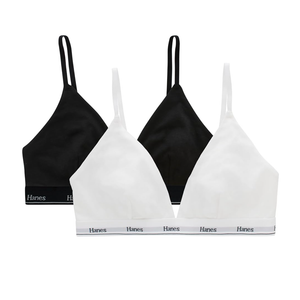 Hanes Women's Originals Triangle Bralette Pack, Breathable Stretch Cotton Bras, 2-Pack XL