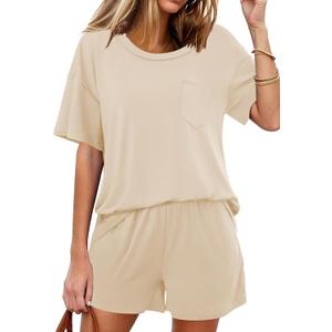 Ekouaer Women's 2 Piece Pajama Sets Short Sleeve Lounge Sets Soft Round Neck Top and Shorts Sleepwear (S)