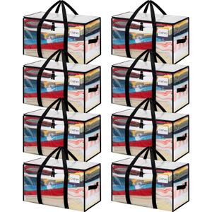 BAGAIL Heavy Duty Moving Bags with Strong Handle, Extra Large Moving Boxes, Storage Tote for Clothes, College Moving Supplies(Clear, 8 Pack)