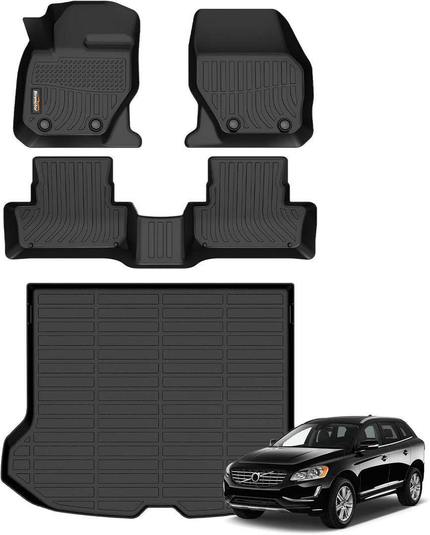 Binmotor-All Weather Car Floor Mats & Cargo Liner for Volvo XC60 2010-2017, TPE Liners Cargo Trunk Mat for Volvo XC60 Accessories