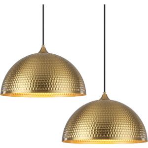 Gold Pendant Light 16 inch, Hammered Large Dome Pendant Light, Industrial Farmhouse Pendant Lights Kitchen Island, Gold Kitchen Pendant Lights for Kitchen, Dining Room Living Room 2 Pack