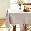 Alsoo Table Cloth Square Table Linen Look Texture Cotton Tablecloth Waterproof Wrinkle Free Heavy Duty Tables Cover with Tassel for Kitchen Dining Holiday Party, Light Brown, 55" x 55"