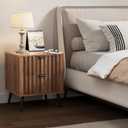 Nightstands, Walnut Fluted Night Stand, Mid Century Modern Nightstand, Bedside Table with Seamless Slatted Drawer, End Tables Bedroom with Metal Legs, Night Stand for Bedroom