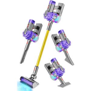 BLAXTEM 4-in-1 Kids Toy Vacuum That Works with Suction, Electric Toddler Vacuum Toy Cleaner for Children Ages 3 4 5 6+ Boys & Girls, Toddlers Toys Cleaning Set for Pretend Play (Purple/Yellow)