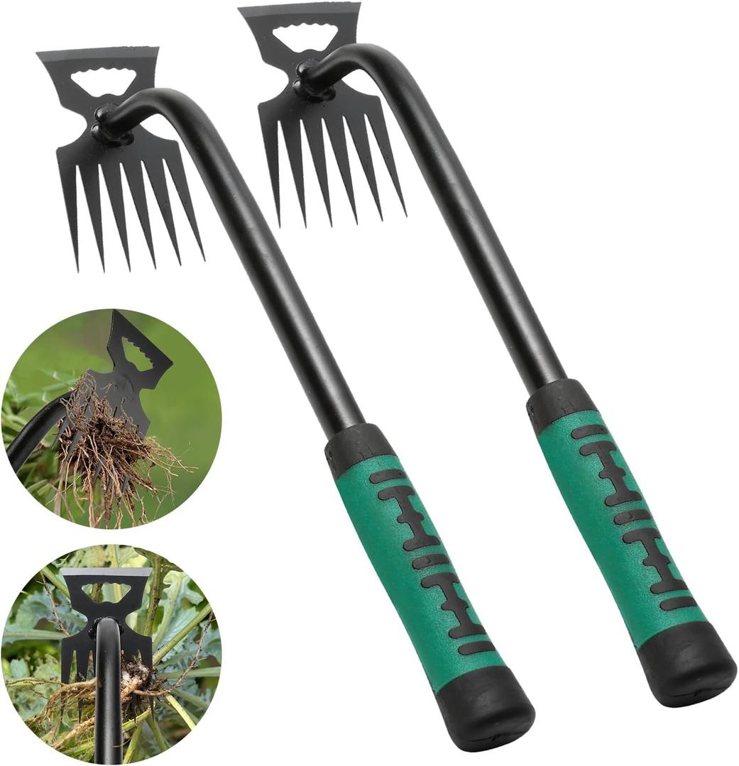 Gardening Hand Weeder Tools, Weeding Artifact Uprooting Weeding Tool, Durable Manganese Steel Hand Weeder Tool, Manual Multifunctional Weeders Gardening Tools for Yard and Garden (6 Teethes) (2 packs of green)