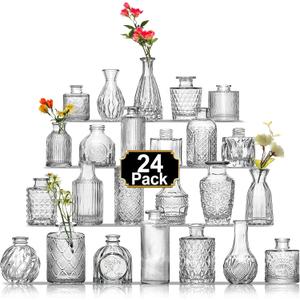 Aheroi 24 Pcs Bud Vase Set, Small Glass Vases for Centerpieces, Cute Vintage Flower Vase Bulk Bud Vases for Centerpieces, Mini Wedding vases Set for Table Decorations, Room Office Table Decor