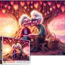Elderly Couples Jigsaw Puzzle 1000 Pieces Sweet Kiss Under the Tree Puzzle for Adults Valentine Art Jigsaw Puzzle Easy Family Puzzle for Game Nights Home Wall Decor DIY Craft Unique Gift 20x27 Inches