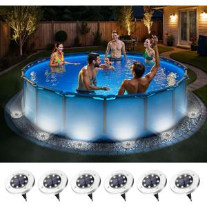 SOLPEX 6 Pack Solar Pool Lights for Above Ground Pools, Waterproof LED Above Ground Pool Lights, Outdoor Pool Decoration Accessories(Cool White)