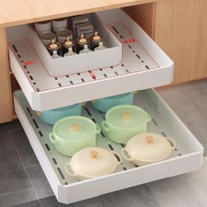 Pull out Cabinet Organizer,Adjustable Width (14"-19") and Depth (17"-24") Expandable,No Drill Slide out Drawers for Kitchen,Pantry,Adhesive Roll out Shelves,for Cabinets Without Lip