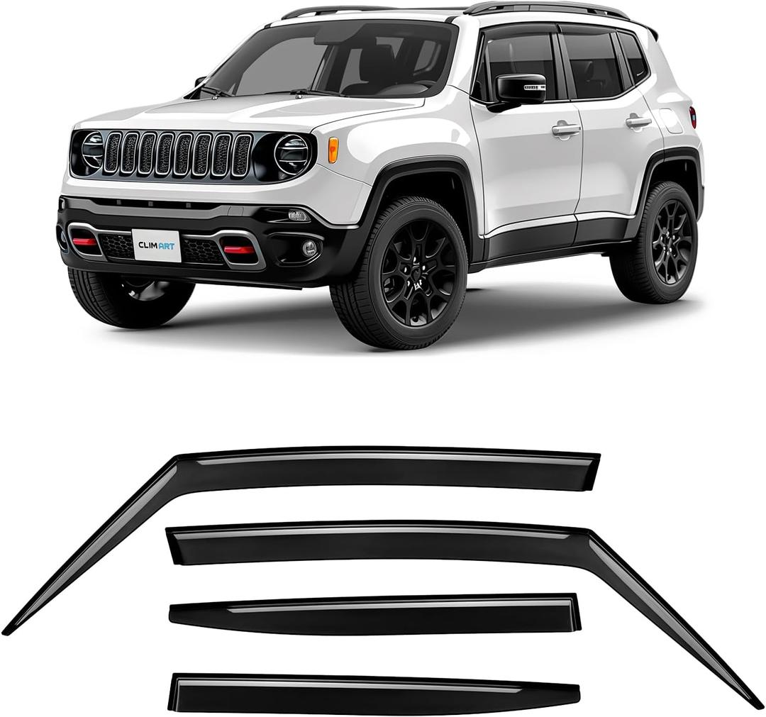 CLIM ART Incredibly Durable Rain Guards for Jeep Renegade 2015-2023, Original Tape-on Window Deflectors, Vent Deflector, Window Visors, Car Accessories, 4 pcs. - 415456