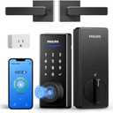 Philips WiFi Smart Lock with Handle, Fingerprint Keyless Entry Door Lock with WiFi Bridge, Smart Locks for Front Door with Handle Set, APP Remote Control, Voice Control, Auto-Lock, Matte Black