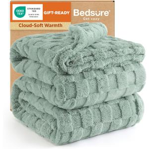 Bedsure GentleSoft Blankets Queen Size for Bed - Super Soft Cozy Mothers Gifts Day Blanket, Large Fuzzy Fleece Spring Summer Throw for Bedroom Decor for Girls, Sage Green, 90x90 Inches