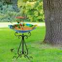 DREAMSOUL 20" Dia Bird Bath Stand Metal Birdbath with Folding Bracket, 2 in 1 Hummingbird Deep Bird Bath for Outside