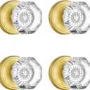 4 Pack Gold Dummy Door Knobs for Interior Doors, Non Turning Crystal Glass Dummy Door Knobs for Hall Closet Bifold, Satin Brass Finish (Dummy 4 Pack)
