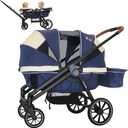 Wagon Stroller for 2 Kids, Double Seat, All-Terrain with Removable UV-Protection Canopy, Adjustable Push/Pull Handle, Cup Holders & Snack Tray for Baby and Toddler