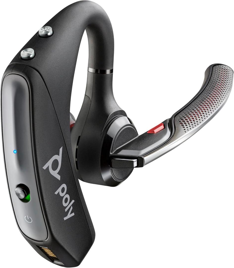 Poly Voyager 5200 Wireless Headset (Plantronics) - Single-Ear Bluetooth Headset w/Noise-Canceling Mic - Ergonomic Design - Voice Controls - Lightweight - Connect to Mobile/Tablet via Bluetooth