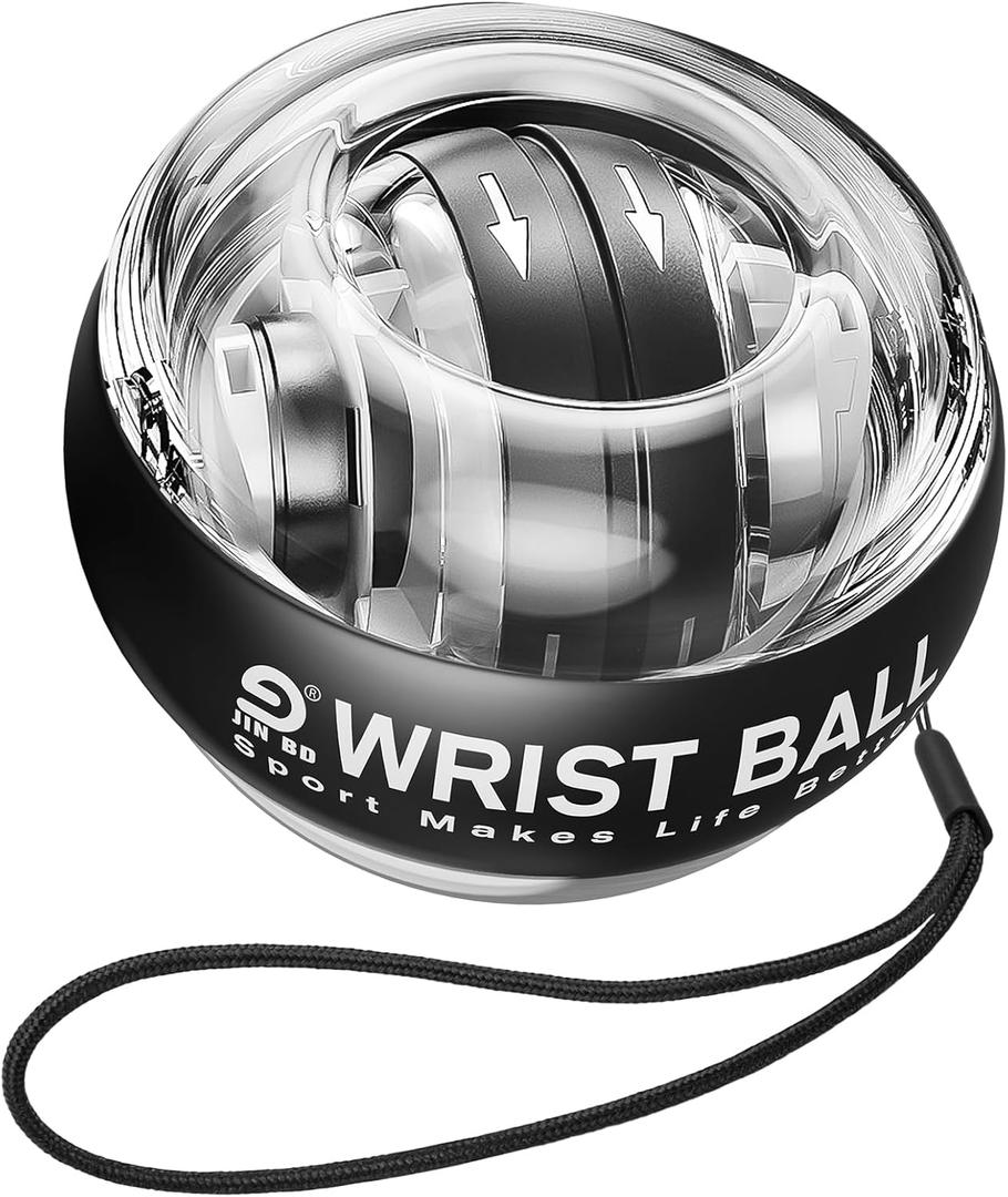 JIN BD Wrist Trainer Ball Auto-Start Gyroscopic Forearm Exerciser Gyro Ball for Strengthen Arms, Fingers, Grip and Muscles (Black (No Light))