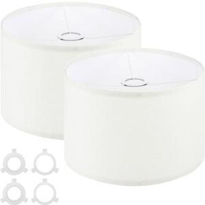 PATIKIL Drum Lamp Shades for Table Lamps 12"x12"x8" Linen Lampshade Set of 2 Easy Assembly Lamp Shade with E27 to E26/E14 Adapters for Floor Lamps Bedside Lamps, Beige (1.65" Spider)