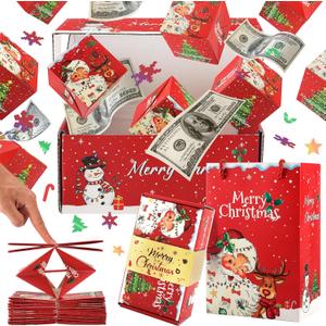 Wninbu 15 PCS Surprise Gift Box Explosion for Money, Pop Up Money Gift Box for Cash Gift with Confetti,Folding Bouncing Envelope Surprise Cash Exploding for Xmas Holiday(15 Bounces), Red 