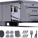 Waterproof Windproof RV Travel Trailer Cover, Anti-Rip Anti-UV 600D Oxford Fabric Camper Cover - with Tongue Jack Cover, Tire Covers, Gutter Covers, for 26'1"-28'6"