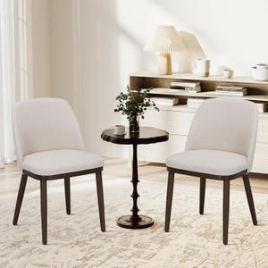 COLAMY Upholstered Dining Chairs Set of 2, Modern Kitchen Chairs with Back, Fabric Side Chair with Wood Legs for Dining Room Kitchen Restaurant, Beige 