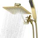 G-Promise All Metal 8 Inch Dual Square Shower Head with Handheld Combo, Rain Shower Head, Adjustable Extension Arm, Smooth 3-Way Diverter, 71 Inch Extra Long Hose - A Bathroom Upgrade (Polished Brass)