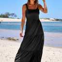 ANRABESS Women's Summer Casual Long Maxi Beach Vacation Dresses Sleeveless Square Neck Flowy Tiered Sun Dress with Pockets (Black, M)