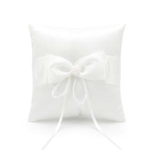 Fampery 1PCS Wedding Ring Pillow, 5.5'' X 5.5'' Lovely Lace Pearl Ivory Ring Bearer Cushion for Wedding Proposal Ceremony Party