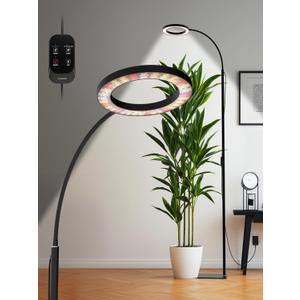 GLOWRIUM Grow Lights for Indoor Plants, Full Spectrum LED Grow Light, Stepless Dimming, 3 Lighting Mode and Adjustable Height, Plant Light with 3/ 9/ 12/ 16H Timer (Black, 24W)