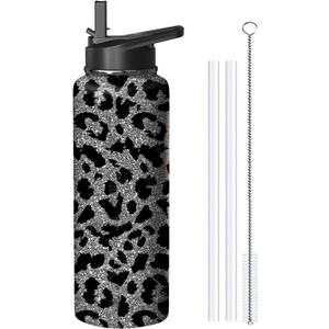 40oz Leopard Water Bottle with Handle and Flip Straw, Sports Stainless Steel Insulated Cup Travel Coffee Mug Tumbler, Birthday Mothers Day Chritmas Gifts for Women