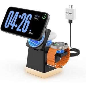 JoyGeek 3-in-1 Charger Stand: Foldable Wireless Charging Station with Night Light-Charger Dock for iPhone 15/ 14/ 13/ 12 Pro/ Max/ Plus, AirPods, Apple Watch 2-9