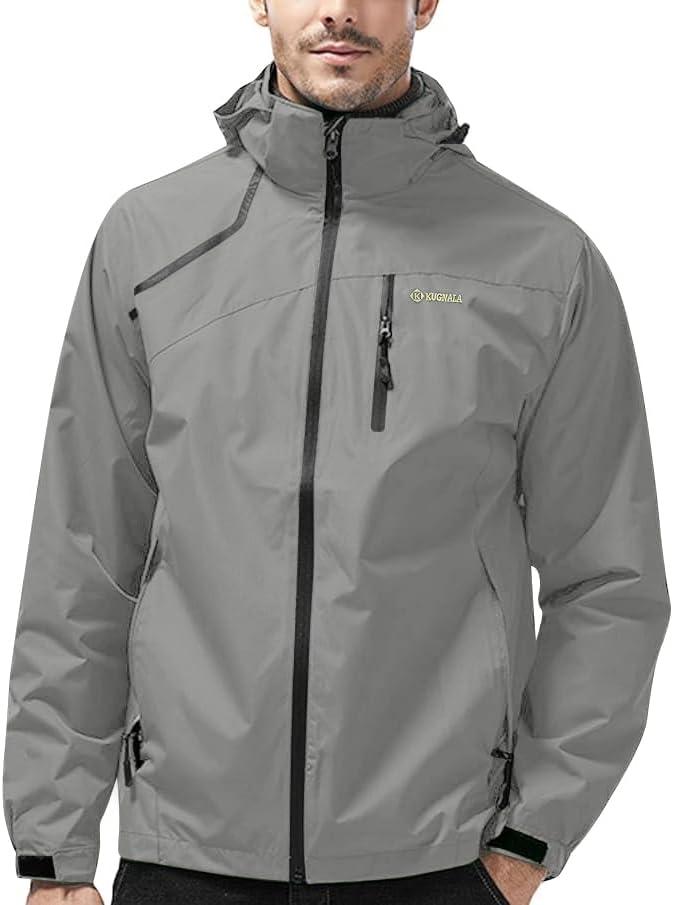 Mens Lightweight Waterproof Jacket Windproof Rain Hooded jackets for Running Hiking Cycling Travel (3X-Large, Light Gray)