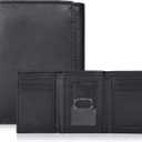 Tri fold Leather Wallet for Men with RFID | Slim Wallets for Men with 1 ID and 6 Credit card slots | Front Pocket Minimalist (Nappa Black)