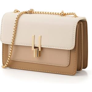 Color-Block Crossbody Bags for Women Leather Cross Body Purses Cute Designer Handbags Shoulder Bag Medium Size (#2 Beige)