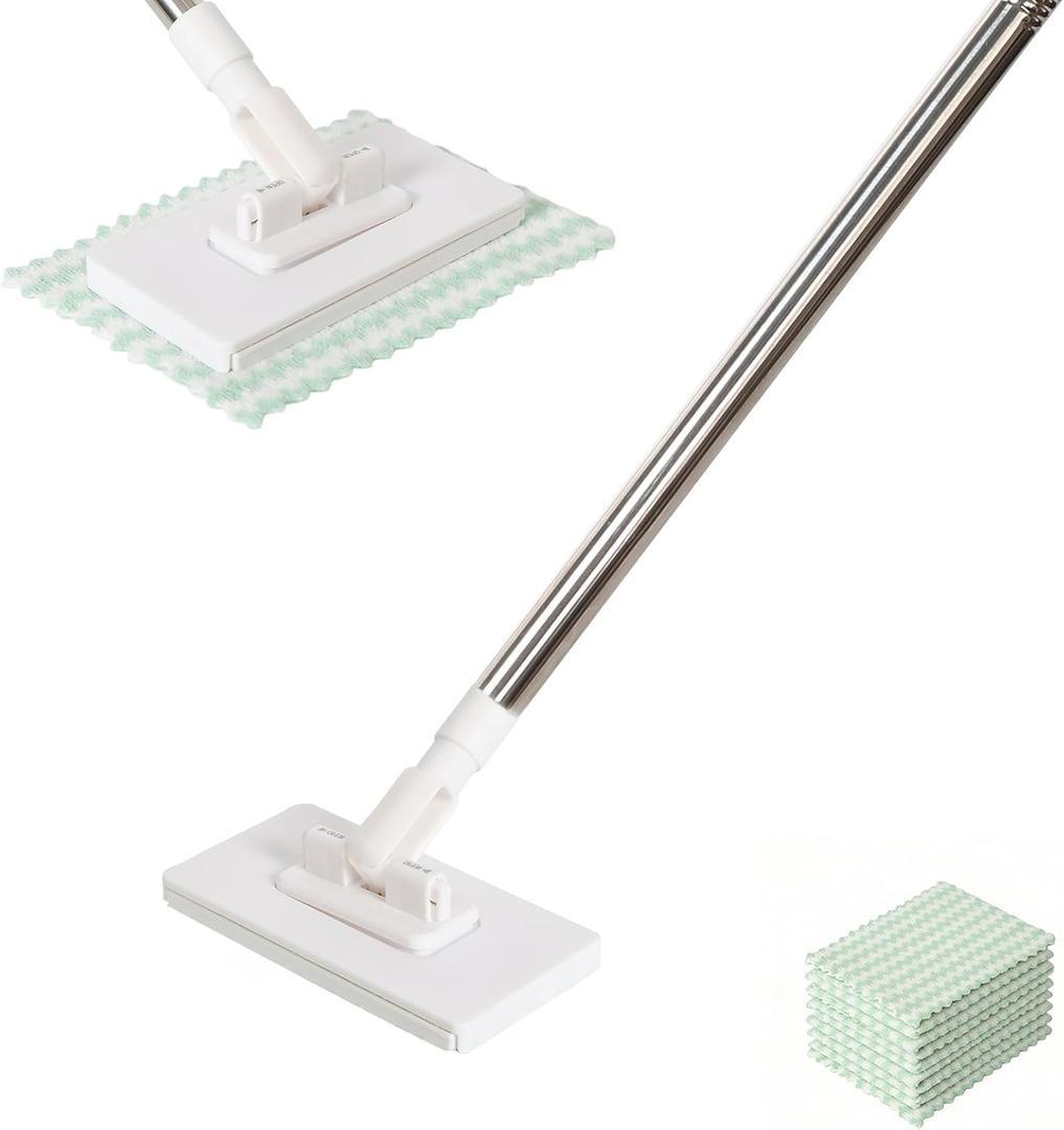 Mini Mop for Corners,Cloth Changing Mini Mop,Zero Touch MiniMop,Automatic Hands Free Push Pull Handle,Disposable Dust Mop with 10 Reusable Cloths for Wall Bathroom Toilet Corners Cleaning