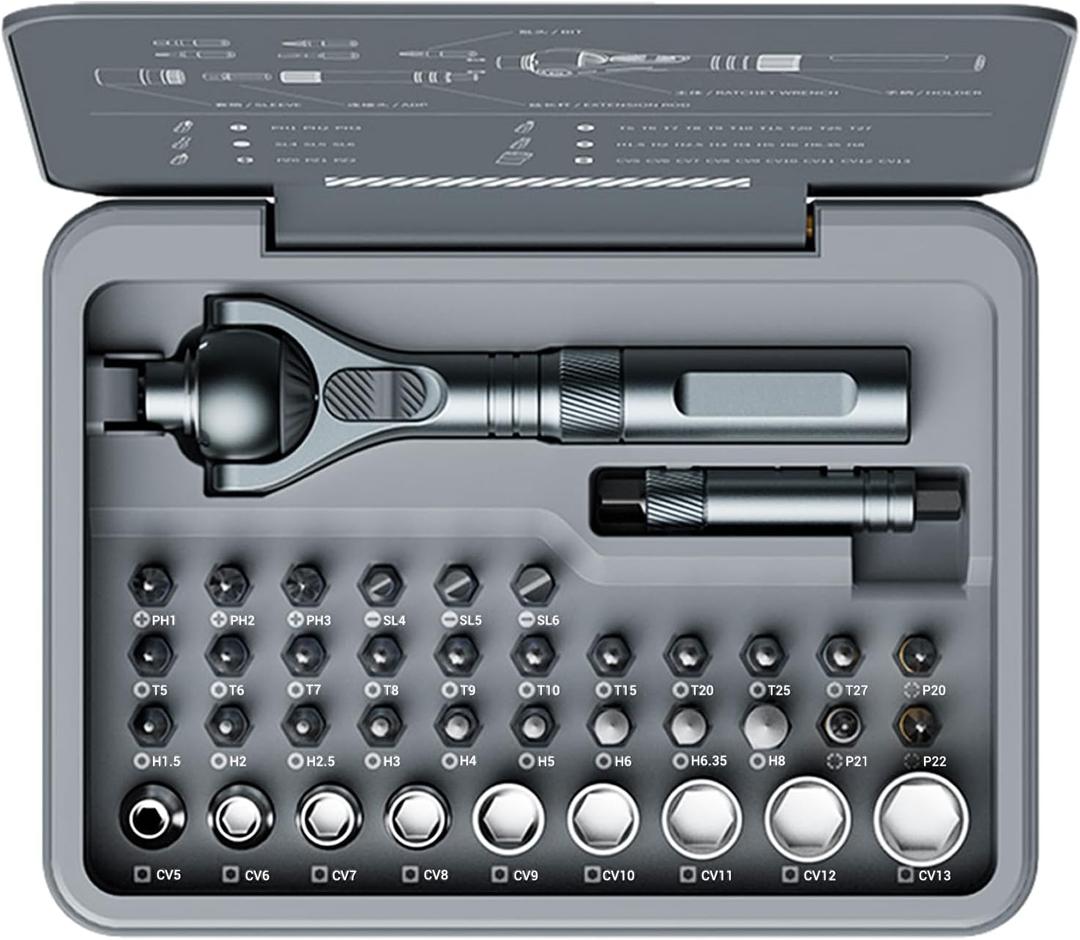 Upgraded Magnetic Screwdriver Set, 40 in 1 Ratchet Screwdriver Set with Detachable Ratchet Handle, 180 Ratchet Head Precision Repair Tool Kit for Electrical,Automotive,Bicycle,Furniture Model Repair