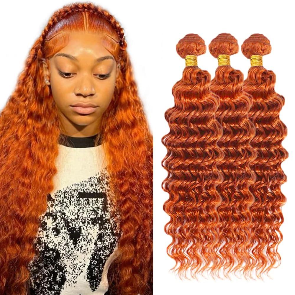 30 32 34 inch WuvuSnm 350 Human Hair Bundles Ginger Deep Wave Bundles Orange Deep Wave Bundle 150g