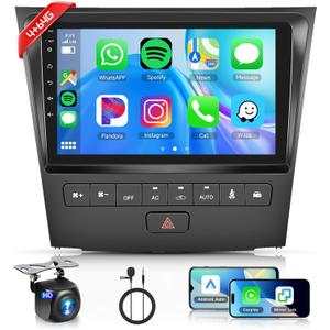 4+64G Android Car Stereo for Lexus GS300/350/400/430/450/460 2004-2011 Wireless Carplay Android Auto Car Radio, 9 Touch Screen Head Unit Bluetooth GPS WiFi Mirror Link FM/RDS DSP Backup Camera SWC