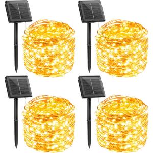 Minetom Solar String Lights, 4 Packs Total 132Ft 400 LED Solar Fairy Lights, Waterproof Solar Lights for Outside Patio Yard Tree Wedding Christmas, Warm White