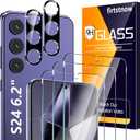 3 Pack Glass Screen Protector for Samsung Galaxy S24 [6.2 inch] + 2 Pack Black Camera Lens Protector, 9H Tempered Glass, Fingerprint Unlock, HD Clear Case Friendly Anti-Scratch